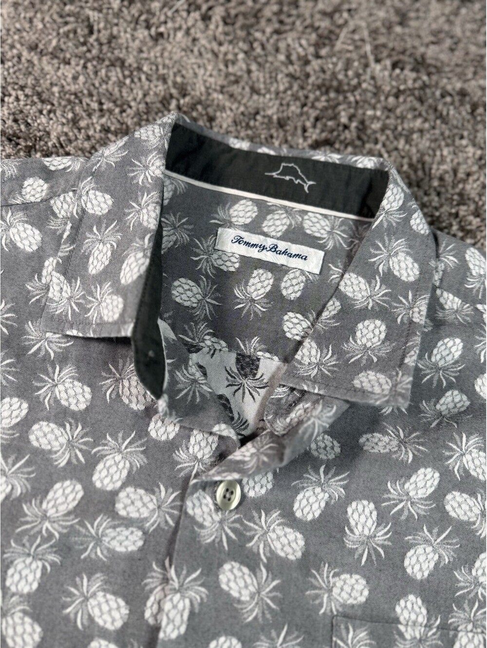 Tommy Bahama Positano Pineapple Button Front Camp Shirt Graphite Gray Large